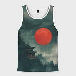 Майка-безрукавка мужская Храм в горах - японский пейзаж, цвет: 3D-белый