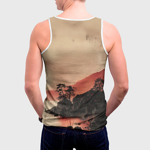 Мужская майка без рукавов Башня на фоне алого заката - Япония / 3D-Белый – фото 4