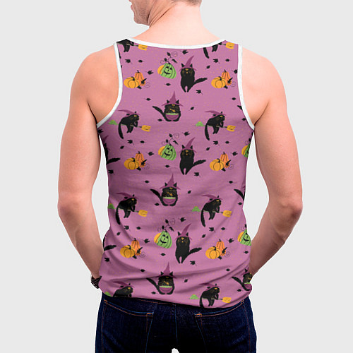 Мужская майка без рукавов Хэллоуин и кот ведьмы / 3D-Белый – фото 4
