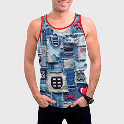 Майка-безрукавка мужская Геймерские знаки на пэчворк, цвет: 3D-красный — фото 2