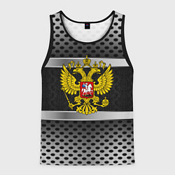 Майка-безрукавка мужская Герб РФ текстура карбон, цвет: 3D-черный