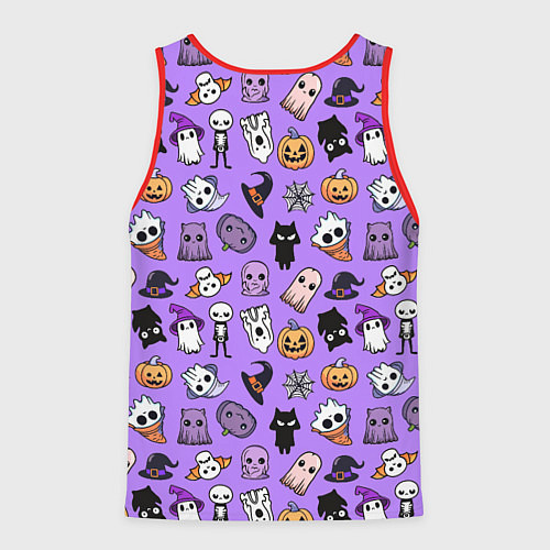 Мужская майка без рукавов Кавайный хэллоуин - призраки и черепа на сиреневом / 3D-Красный – фото 2