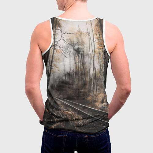 Мужская майка без рукавов Паровоз со звездой в осеннем лесу / 3D-Белый – фото 4