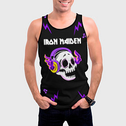 Майка-безрукавка мужская Iron Maiden неоновый череп, цвет: 3D-черный — фото 2