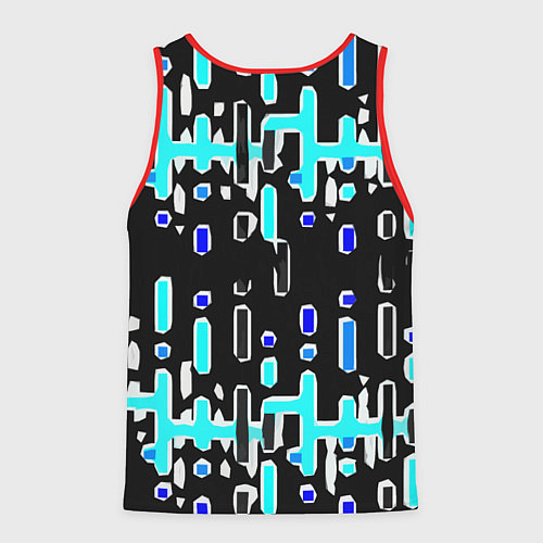 Мужская майка без рукавов Синие линии и точки на чёрном фоне / 3D-Красный – фото 2