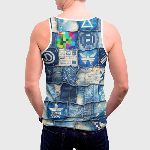Мужская майка без рукавов Пэчворк с игровыми значками / 3D-Белый – фото 4