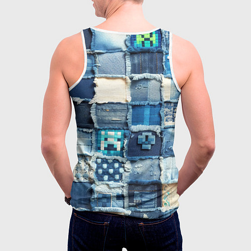 Мужская майка без рукавов Minecraft на пэчворк дениме / 3D-Белый – фото 4