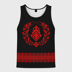 Майка-безрукавка мужская Символ родноверия и вышивной узор, цвет: 3D-черный