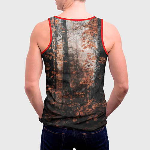 Мужская майка без рукавов Серый лис в лесной чаще / 3D-Красный – фото 4