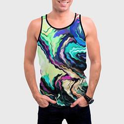 Майка-безрукавка мужская Абстракция смесь красок сине-зелёный, цвет: 3D-черный — фото 2