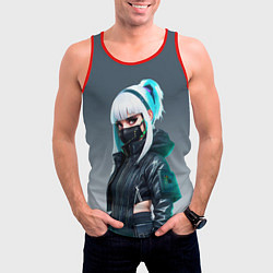 Майка-безрукавка мужская Красивая блондинка в маске - киберпанк, цвет: 3D-красный — фото 2