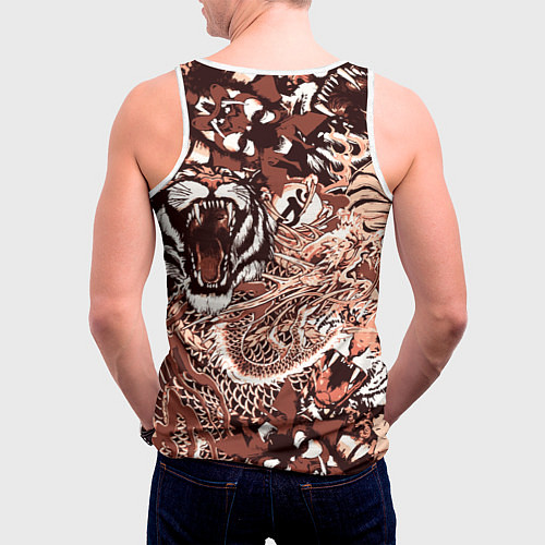 Мужская майка без рукавов Тигр дракон и самурай / 3D-Белый – фото 4