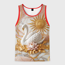 Майка-безрукавка мужская Фарфоровый лебедь и солнце на розовом мраморе, цвет: 3D-красный