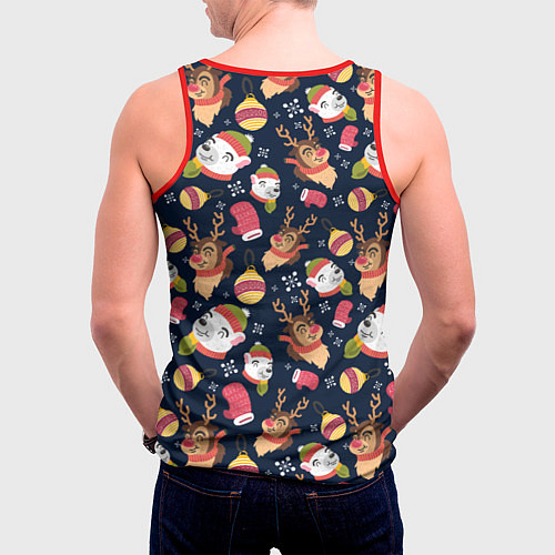 Мужская майка без рукавов Новогодний детский паттерн с животными / 3D-Красный – фото 4