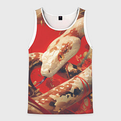 Майка-безрукавка мужская Змея на красном фоне, цвет: 3D-белый