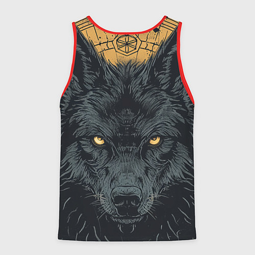 Мужская майка без рукавов Черный волк / 3D-Красный – фото 2