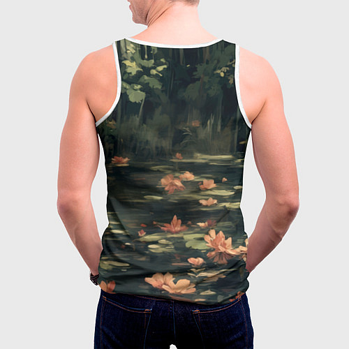 Мужская майка без рукавов Выдра в лесном пруду / 3D-Белый – фото 4