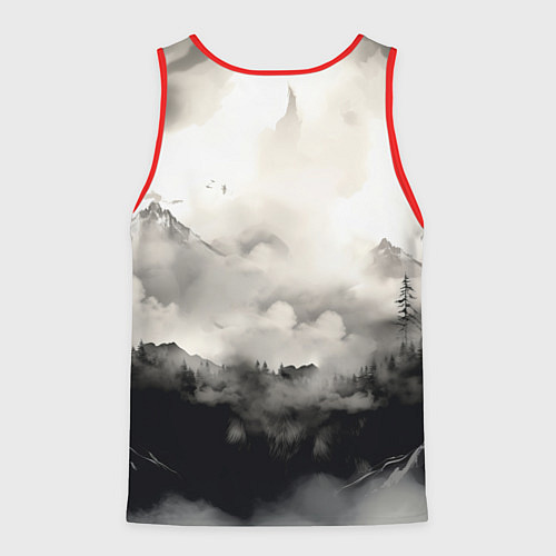 Мужская майка без рукавов Голова серого волка / 3D-Красный – фото 2
