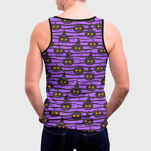 Мужская майка без рукавов Хэллоуин - тыква со светящимися глазами / 3D-Черный – фото 4