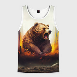Майка-безрукавка мужская Агрессивный бурый медведь, цвет: 3D-белый