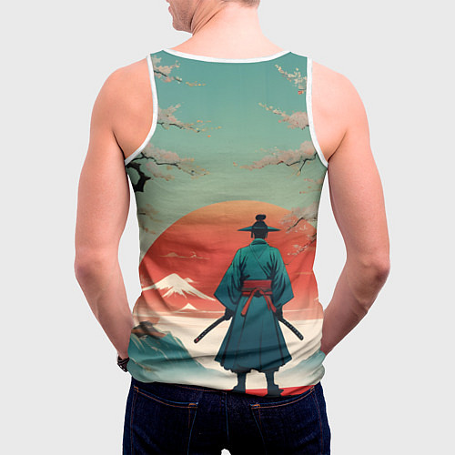 Мужская майка без рукавов Яркий самурай на закате / 3D-Белый – фото 4