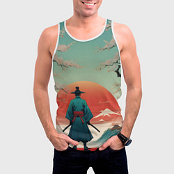 Майка-безрукавка мужская Яркий самурай на закате, цвет: 3D-белый — фото 2