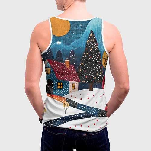 Мужская майка без рукавов Новогодняя ночь пейзаж / 3D-Белый – фото 4