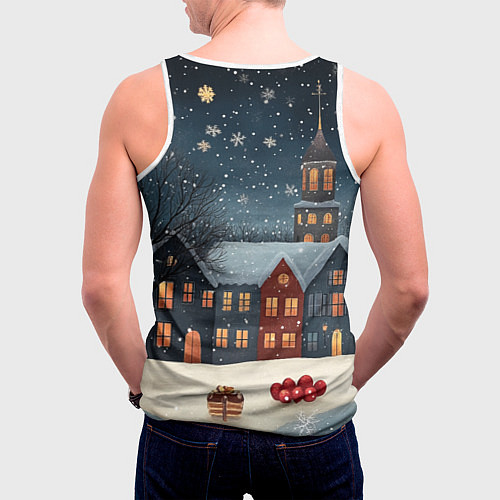 Мужская майка без рукавов Ночной новогодний город / 3D-Белый – фото 4