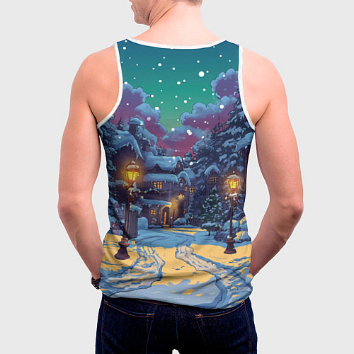 Мужская майка без рукавов Глубокая зимняя ночь перед рождеством / 3D-Белый – фото 4