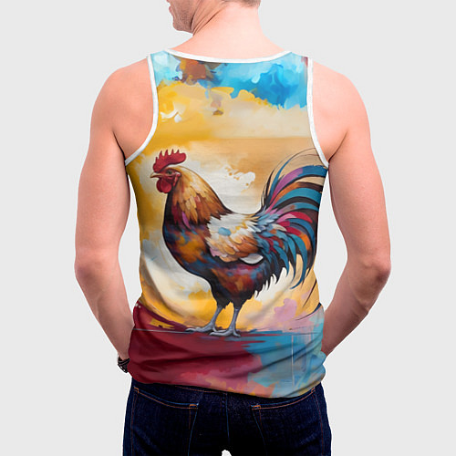 Мужская майка без рукавов Петух на ярком фоне / 3D-Белый – фото 4