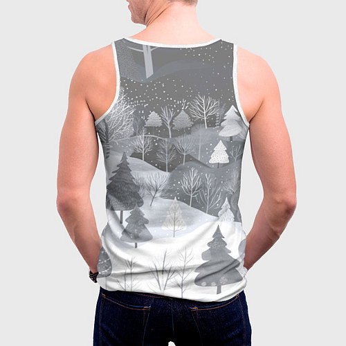 Мужская майка без рукавов Олень с кофе в лесу / 3D-Белый – фото 4