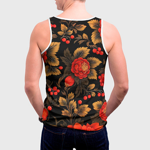 Мужская майка без рукавов Русская хохлома, цветы, паттерн / 3D-Белый – фото 4