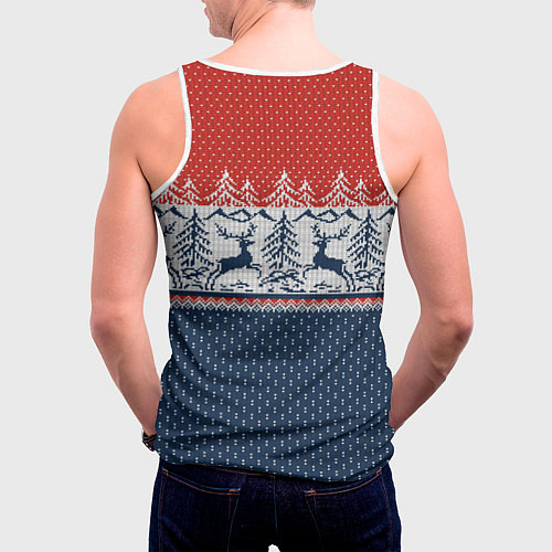 Мужская майка без рукавов Новогодний вязаный узор / 3D-Белый – фото 4