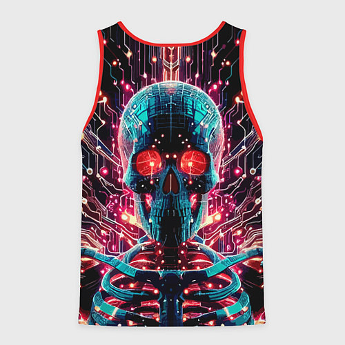 Мужская майка без рукавов Neon cyber skull - ai art fantasy / 3D-Красный – фото 2