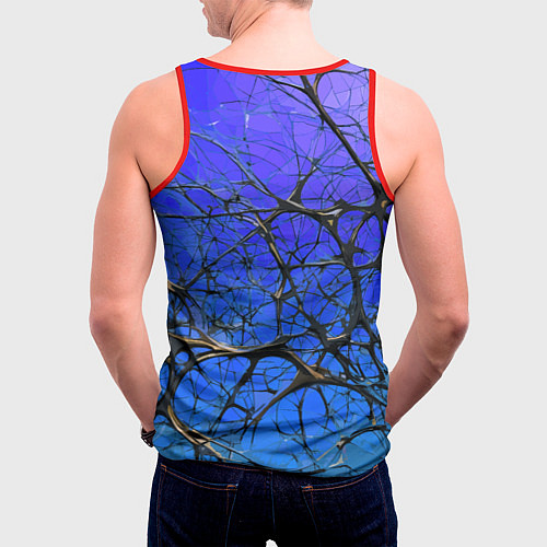Мужская майка без рукавов Чёрные волокна и синий фон абстракция / 3D-Красный – фото 4