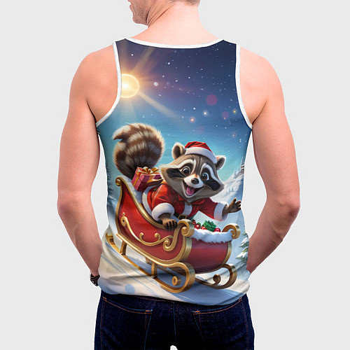 Мужская майка без рукавов Енот на санях / 3D-Белый – фото 4