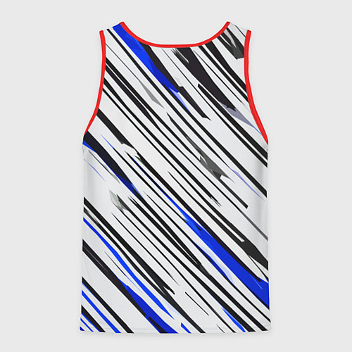 Мужская майка без рукавов Диагональные чёрно-синие полосы на белом фоне / 3D-Красный – фото 2