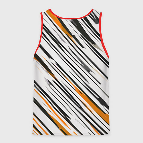 Мужская майка без рукавов Диагональные чёрно-жёлтые полосы на белом фоне / 3D-Красный – фото 2