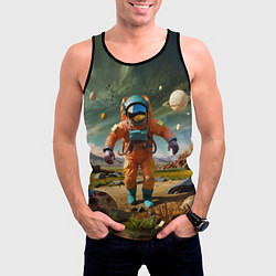 Майка-безрукавка мужская Космонавт в оранжевом костюме, цвет: 3D-черный — фото 2