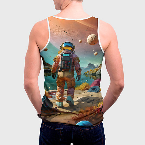 Мужская майка без рукавов Астронавт на красочной планете / 3D-Белый – фото 4
