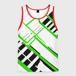 Майка-безрукавка мужская Зелёно-чёрные полосы на белом фоне, цвет: 3D-красный