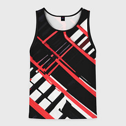 Майка-безрукавка мужская Красно-белые линии на чёрном фоне, цвет: 3D-черный