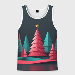 Майка-безрукавка мужская Новогодний ночной лес, цвет: 3D-белый