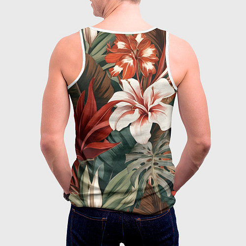 Мужская майка без рукавов Алые тропические цветы / 3D-Белый – фото 4
