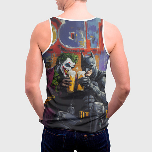 Мужская майка без рукавов Джокер и Бэтмен пьют пиво / 3D-Белый – фото 4