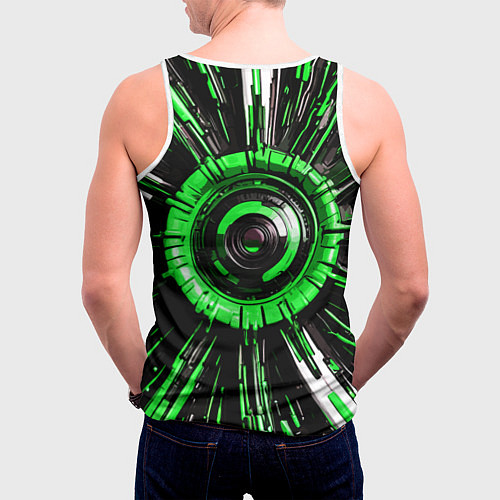 Мужская майка без рукавов Чёрно-зелёная сфера киберпанк / 3D-Белый – фото 4