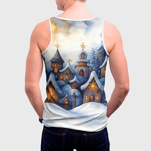 Мужская майка без рукавов Снежный новогодний городок / 3D-Белый – фото 4