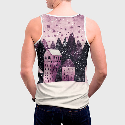 Мужская майка без рукавов Новогодние домики в лесу / 3D-Белый – фото 4