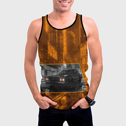 Майка-безрукавка мужская Авто с оранжевыми фарами, цвет: 3D-черный — фото 2