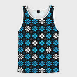 Майка-безрукавка мужская Бело-голубые звёзды на чёрном фоне, цвет: 3D-белый